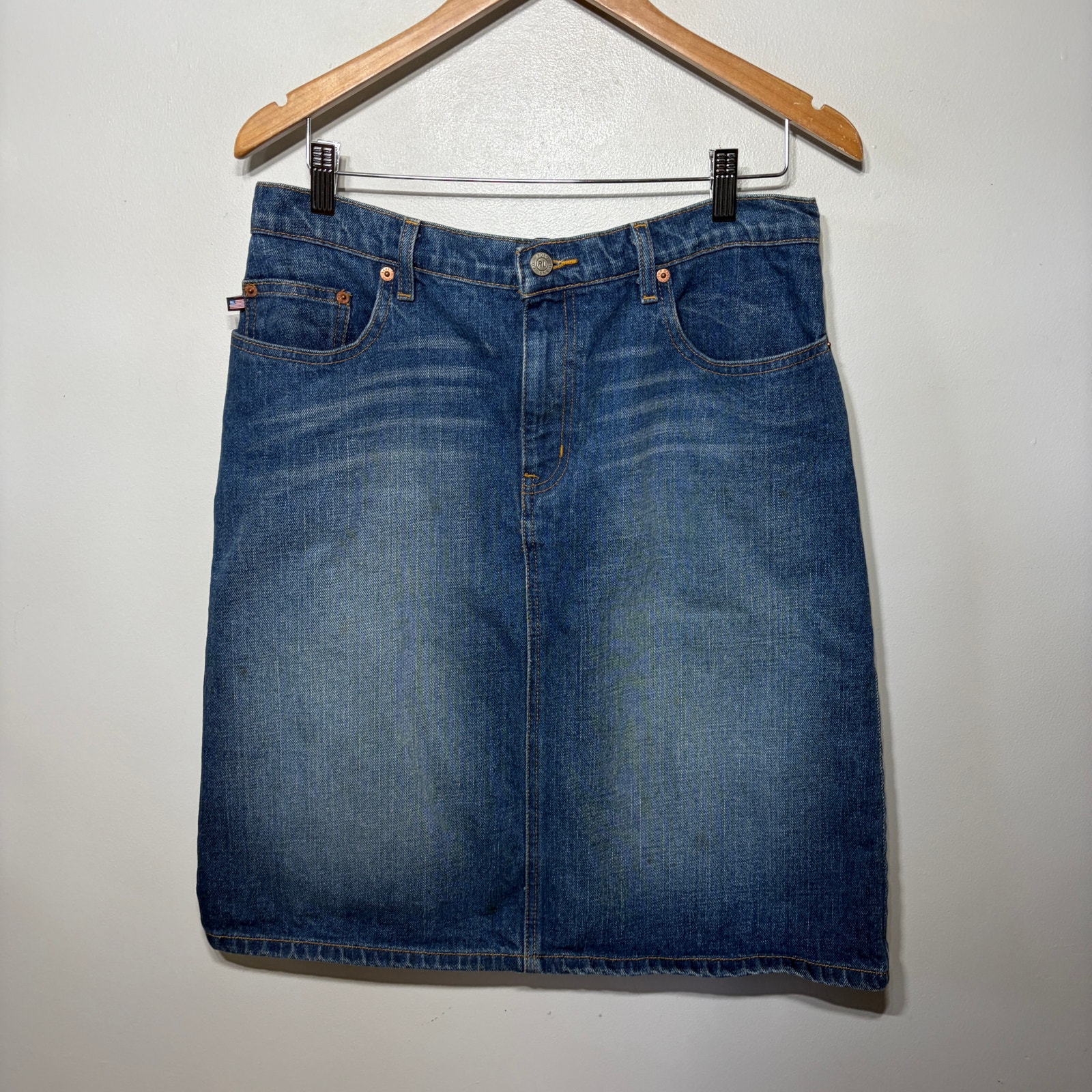 Polo Jeans Co Ralph Lauren Skirt Knee Blue Denim Jean Modest Comfy Casual 10